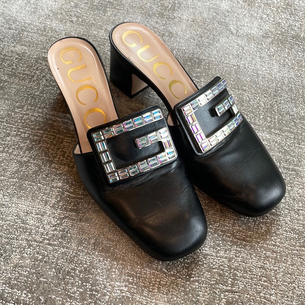 Gucci black crystal Madelyn Mules 36.5
